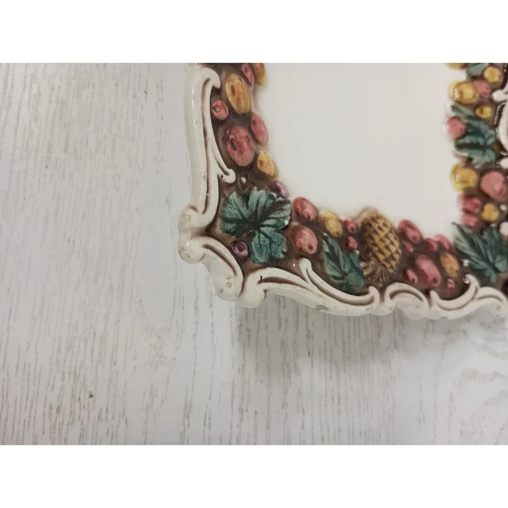 Vintage Lefton Serving Dish Platter Raised Fruit Border Rectangular Ceramic